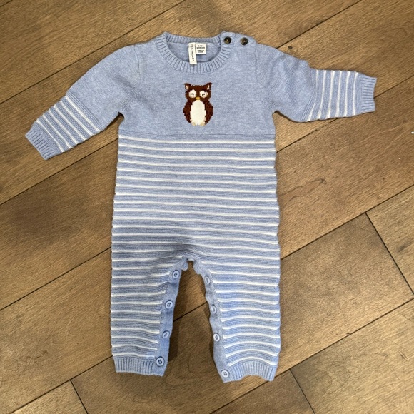 Janie And Jack Blue and White One Piece With Penguin Design Knit 3-6 Months Boys - Picture 1 of 4